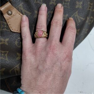 Vintage Sterling silver, gold -plated Rhodochrosite. Rose Quartz 
Ring.